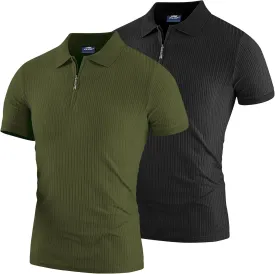 Muscle Polo Shirts for Men Slim Fit Textured Knit Polo Shirts Short Sleeve Mens Collared Shirts Casual Stylish