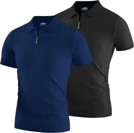 Muscle Polo Shirts for Men Slim Fit Textured Knit Polo Shirts Short Sleeve Mens Collared Shirts Casual Stylish