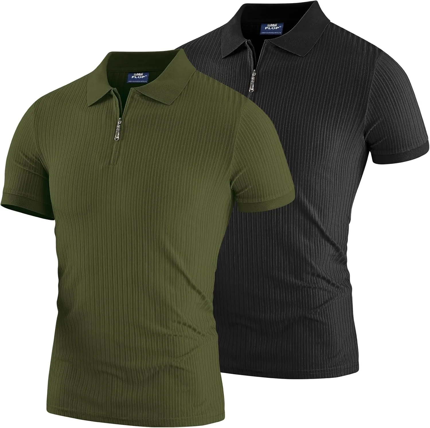 Muscle Polo Shirts for Men Slim Fit Textured Knit Polo Shirts Short Sleeve Mens Collared Shirts Casual Stylish