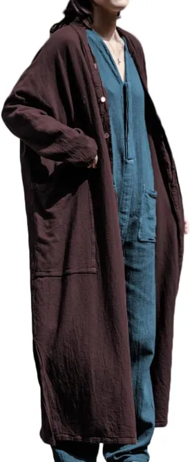 NFYM Women Long Length Trench Coat Open Front Cardigan Kimono Long Sleeve Maxi Duster with Pockets