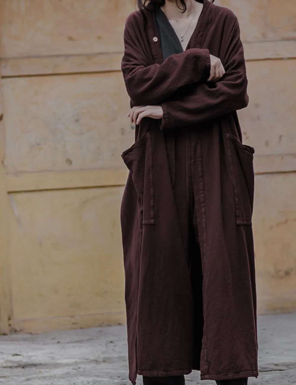 NFYM Women Long Length Trench Coat Open Front Cardigan Kimono Long Sleeve Maxi Duster with Pockets