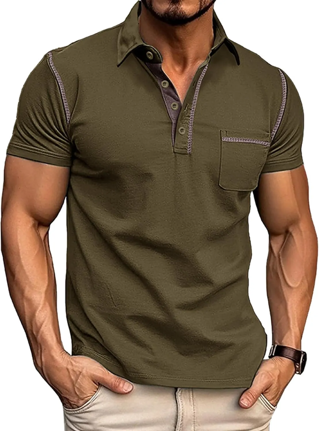 Polo Shirts for Men Basic Short Sleeve Shirt Button Solid Color Casual Tees Golf Stylish Tops