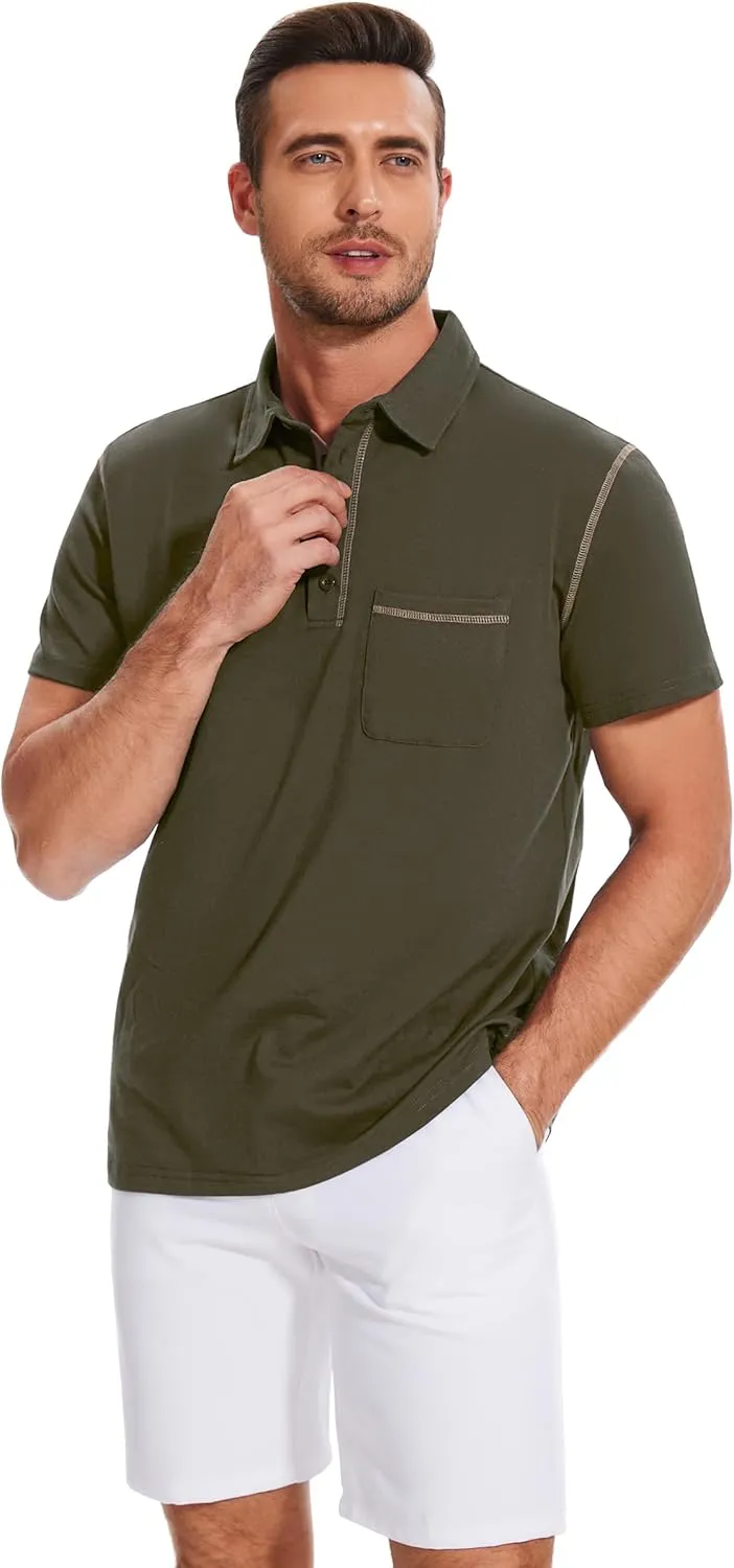 Polo Shirts for Men Basic Short Sleeve Shirt Button Solid Color Casual Tees Golf Stylish Tops