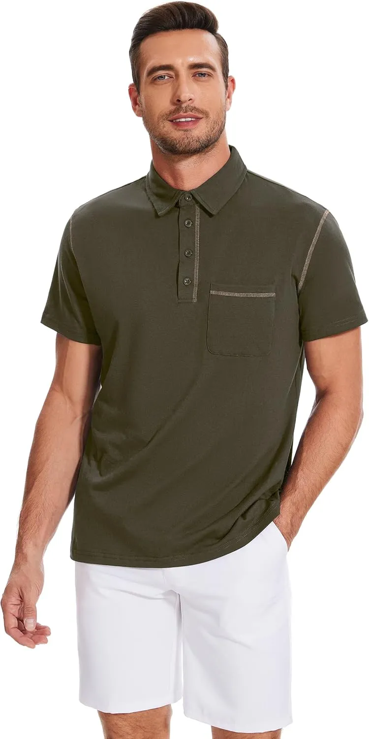 Polo Shirts for Men Basic Short Sleeve Shirt Button Solid Color Casual Tees Golf Stylish Tops