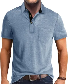 Polo Shirts for Men Basic Short Sleeve Shirt Button Solid Color Casual Tees Golf Stylish Tops