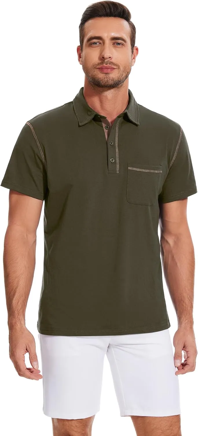 Polo Shirts for Men Basic Short Sleeve Shirt Button Solid Color Casual Tees Golf Stylish Tops
