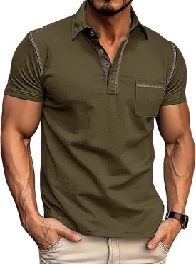 Polo Shirts for Men Basic Short Sleeve Shirt Button Solid Color Casual Tees Golf Stylish Tops