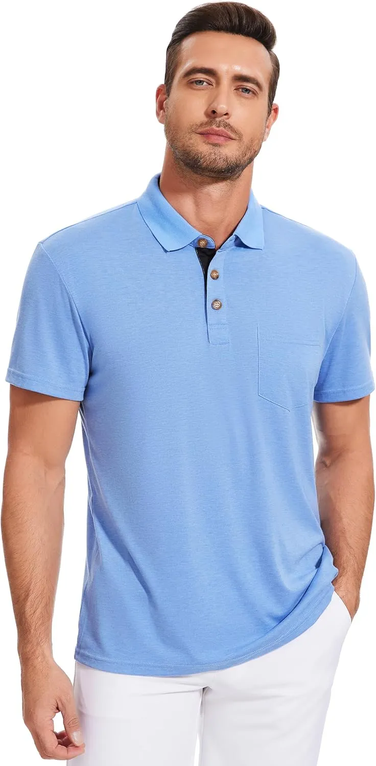 Polo Shirts for Men Basic Short Sleeve Shirt Button Solid Color Casual Tees Golf Stylish Tops