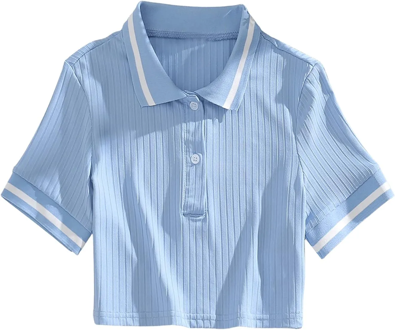 SweatyRocks Women's Collar Half Button Short Sleeve Striped Crop Top T-Shirts