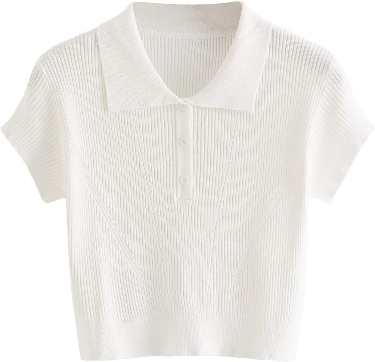 SweatyRocks Women's Collar Half Button Short Sleeve Striped Crop Top T-Shirts