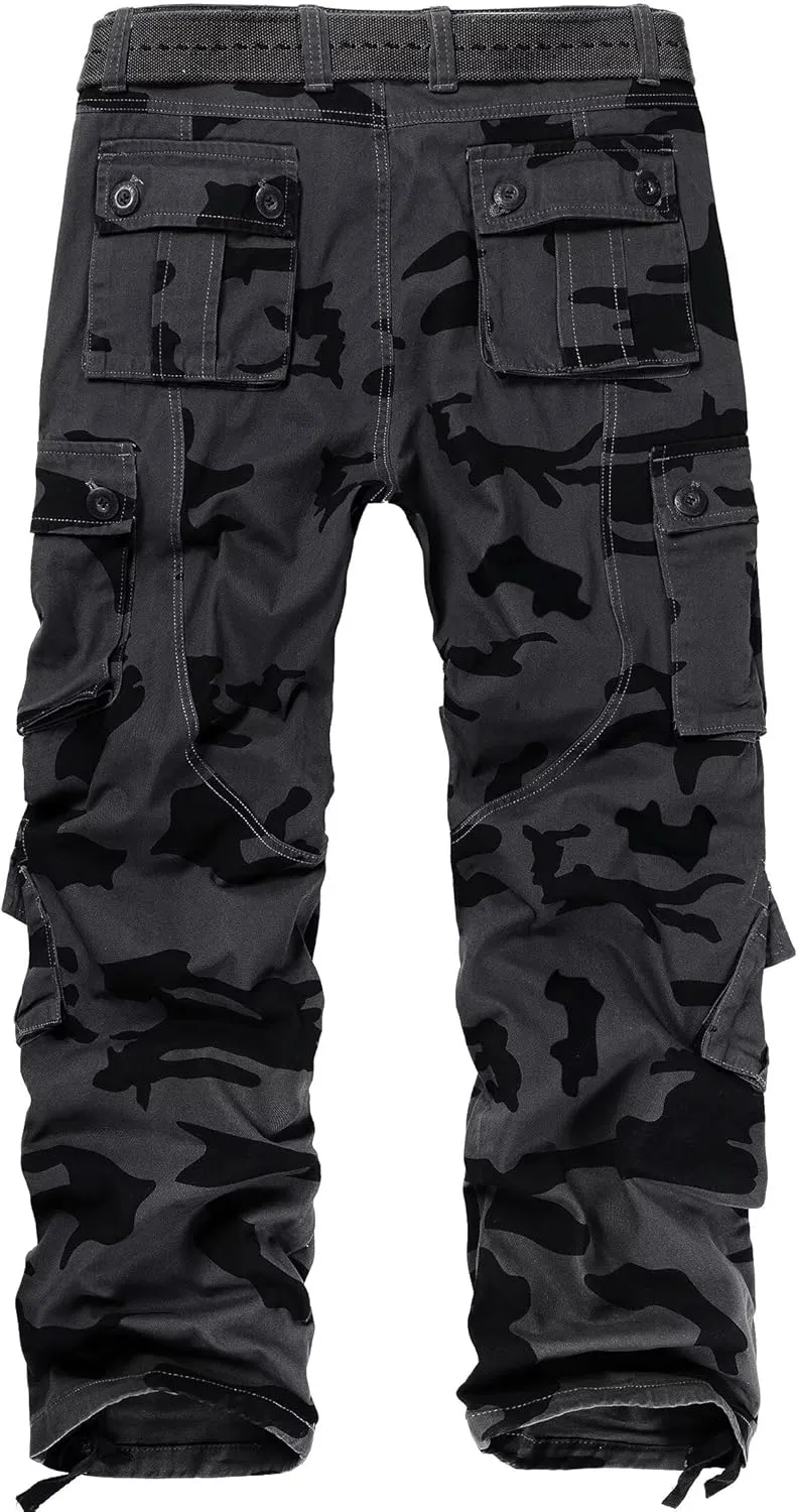 TRGPSG Men's Wild Cargo Pants, Camo Pants Cotton Casual Work Hiking Pants with 8 Pockets