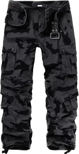TRGPSG Men's Wild Cargo Pants, Camo Pants Cotton Casual Work Hiking Pants with 8 Pockets