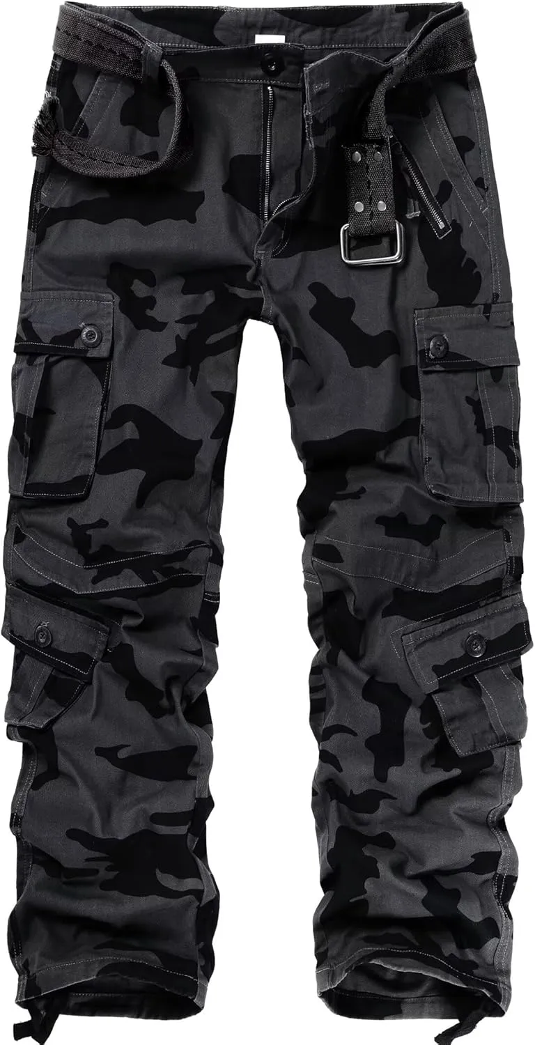 TRGPSG Men's Wild Cargo Pants, Camo Pants Cotton Casual Work Hiking Pants with 8 Pockets