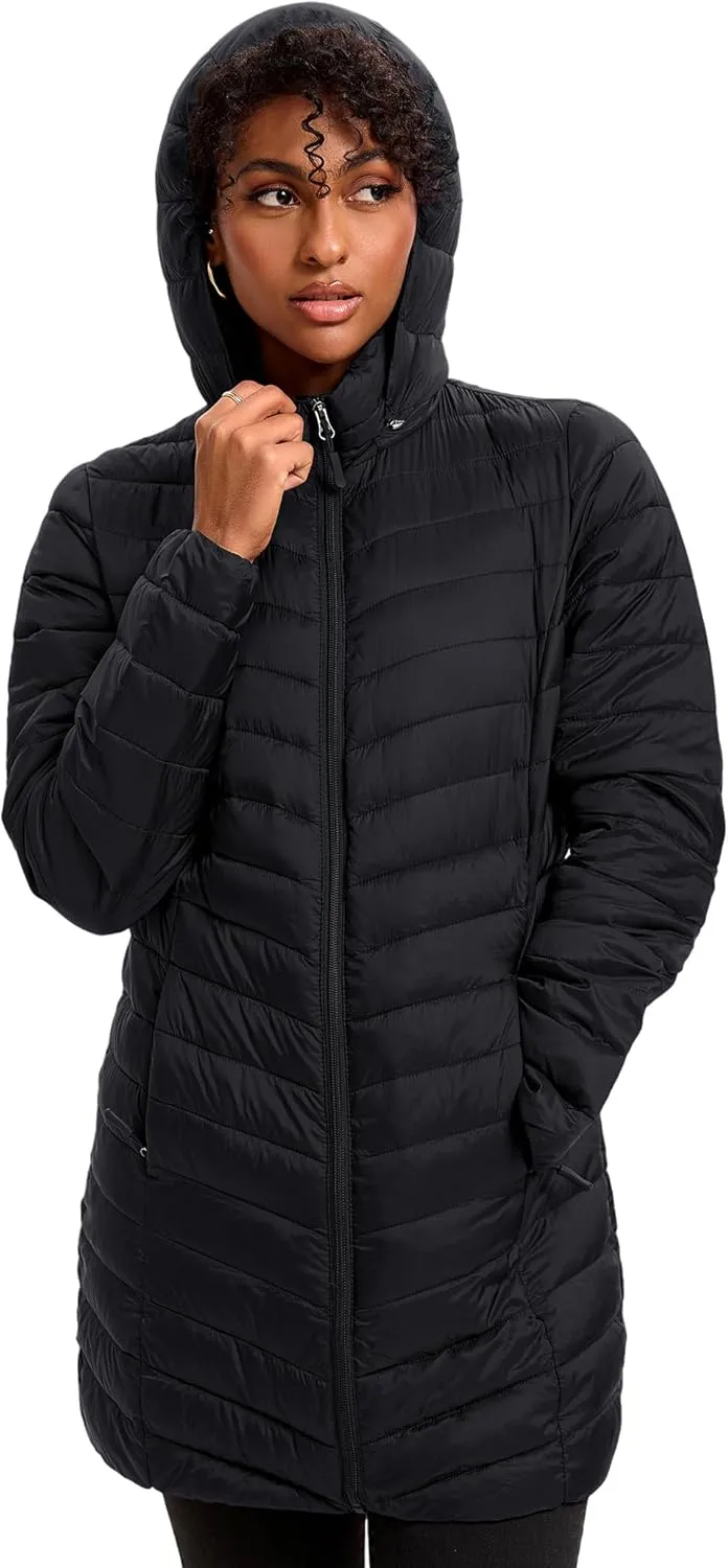 Women Packable Puffer Jacket Hooded Warm Lightweight Quilted Puffy Coat