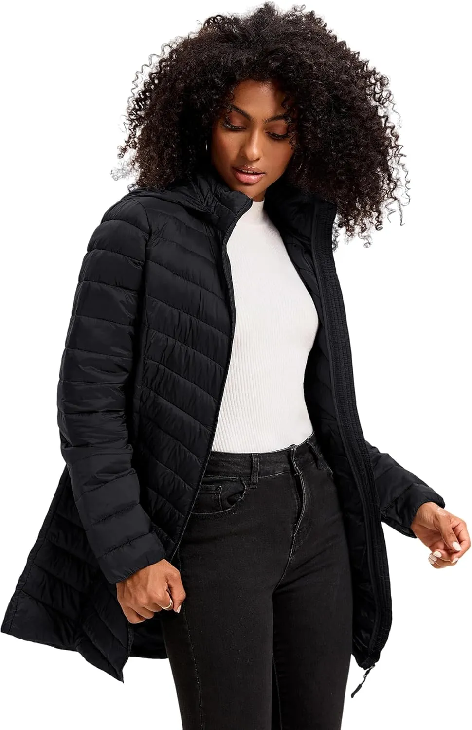Women Packable Puffer Jacket Hooded Warm Lightweight Quilted Puffy Coat