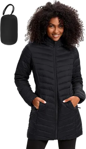 Women Packable Puffer Jacket Hooded Warm Lightweight Quilted Puffy Coat