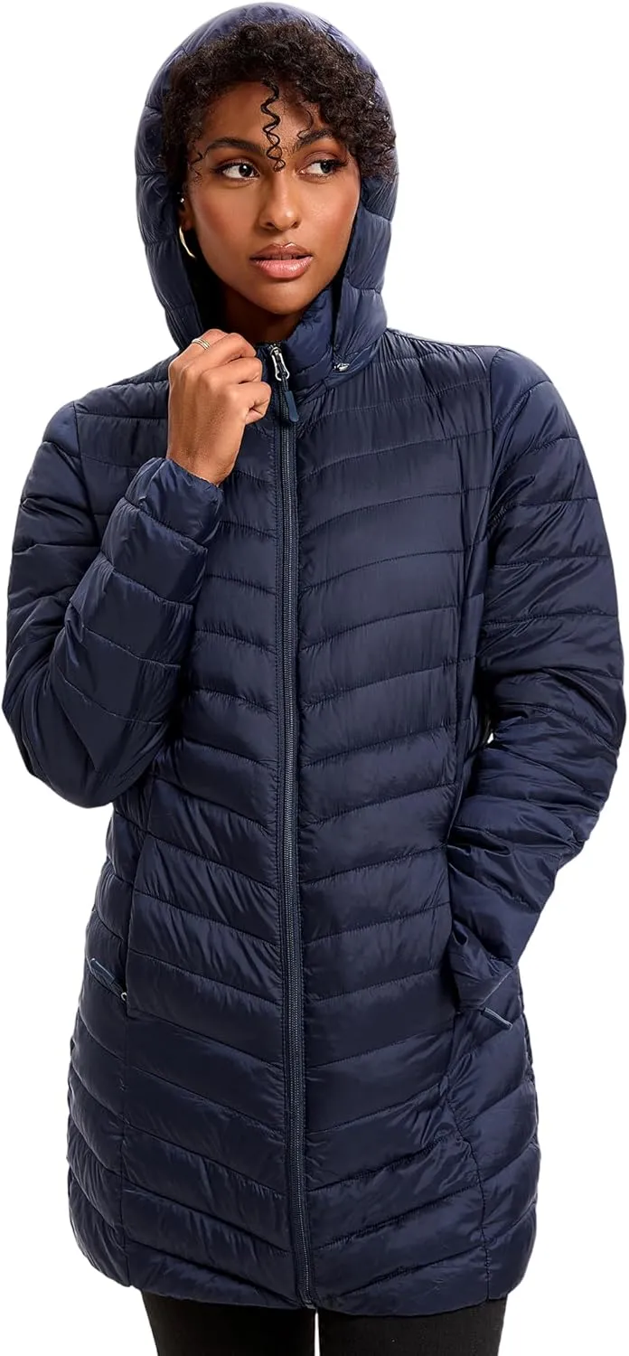 Women Packable Puffer Jacket Hooded Warm Lightweight Quilted Puffy Coat