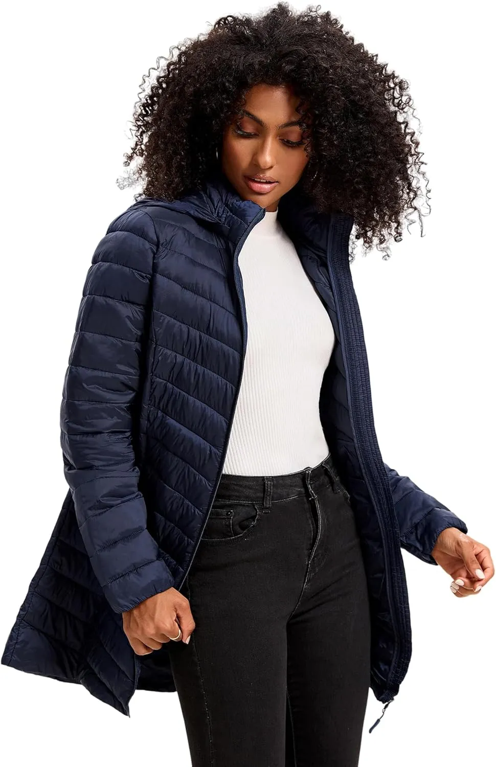Women Packable Puffer Jacket Hooded Warm Lightweight Quilted Puffy Coat
