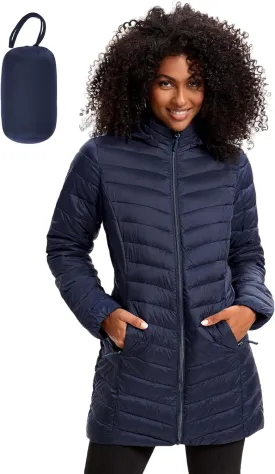 Women Packable Puffer Jacket Hooded Warm Lightweight Quilted Puffy Coat