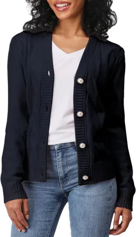 Women's Casual Slim Fit Cardigan Sweaters Long Sleeve Button Down Lightweight Waist Length