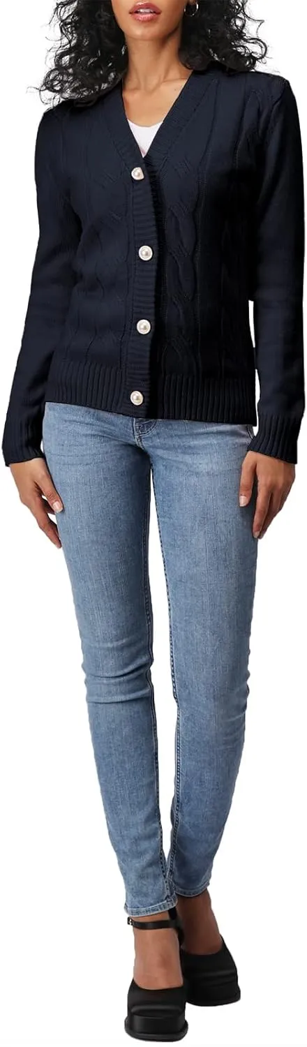 Women's Casual Slim Fit Cardigan Sweaters Long Sleeve Button Down Lightweight Waist Length