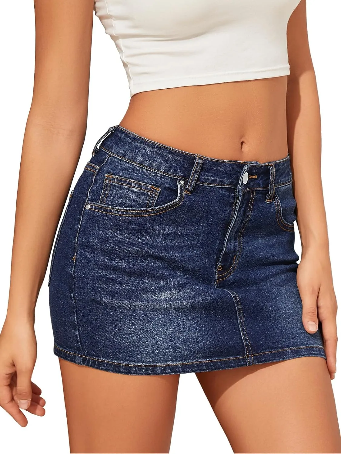 Women's Trendy Jean Skort 2025 Low Waisted Y2K Style Stretch Denim Sexy Mini Jean Skirt with Pockets