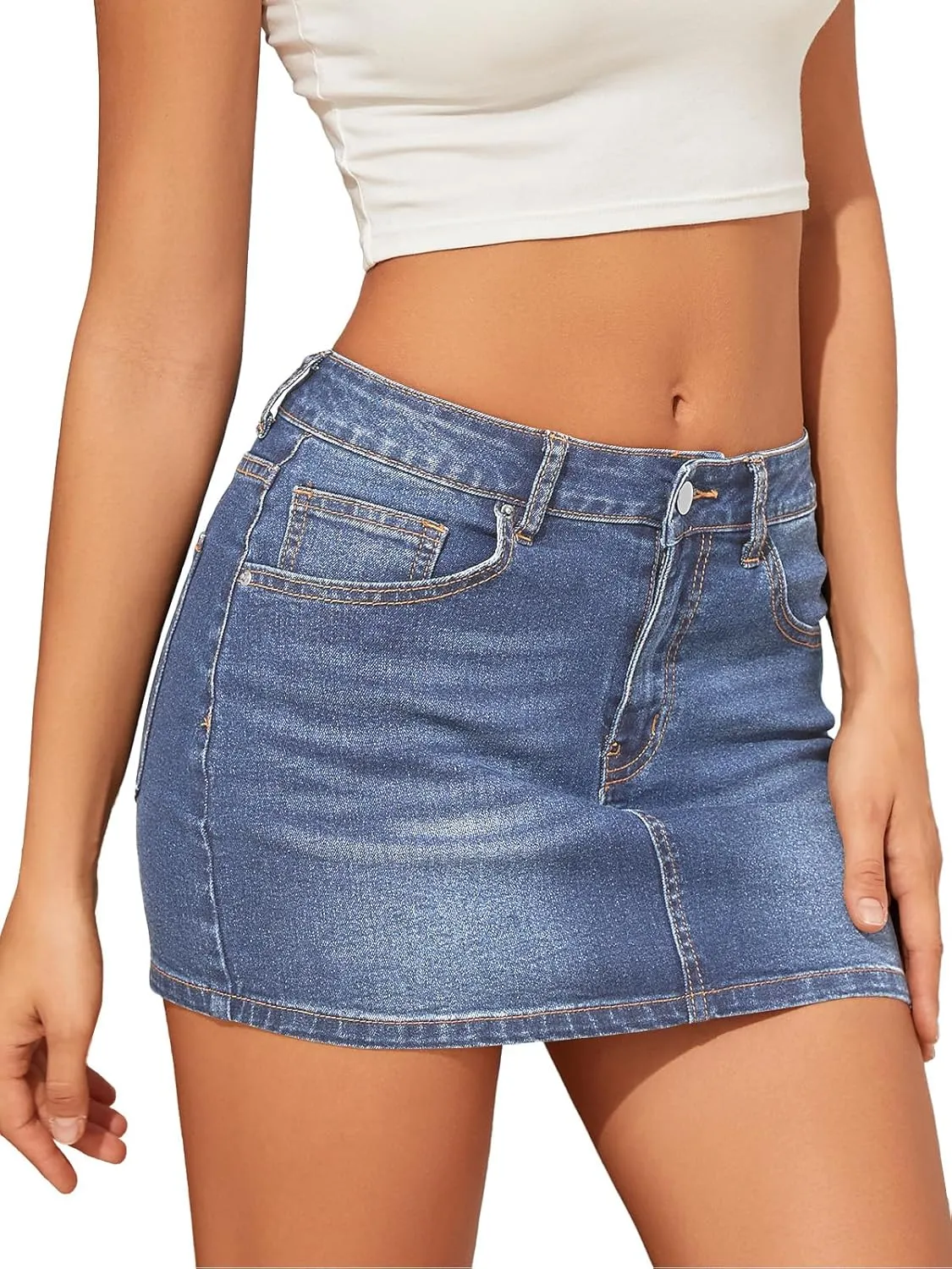 Women's Trendy Jean Skort 2025 Low Waisted Y2K Style Stretch Denim Sexy Mini Jean Skirt with Pockets