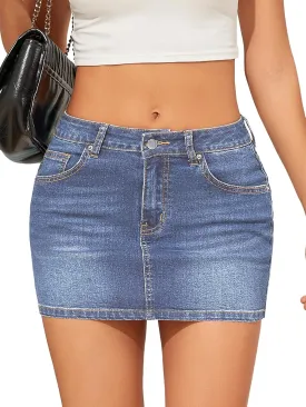 Women's Trendy Jean Skort 2025 Low Waisted Y2K Style Stretch Denim Sexy Mini Jean Skirt with Pockets