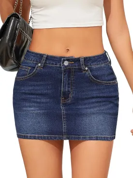 Women's Trendy Jean Skort 2025 Low Waisted Y2K Style Stretch Denim Sexy Mini Jean Skirt with Pockets